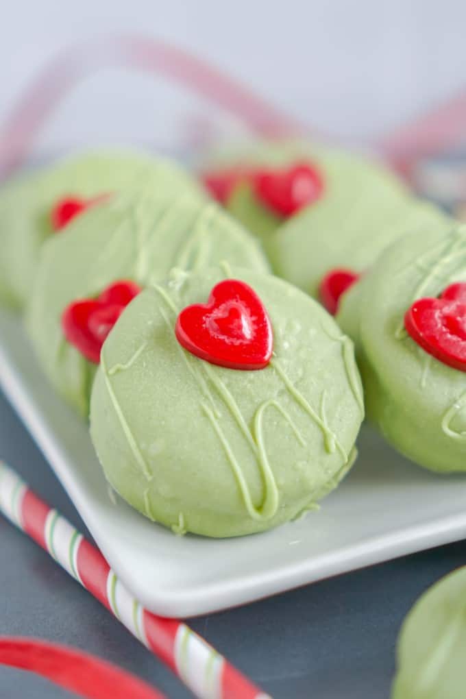 Grinch Cookies on a platter