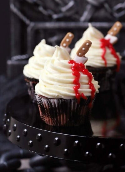 Trio of Halloween Cupcakes on a platter.