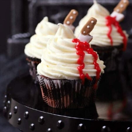 Trio of Halloween Cupcakes on a platter.