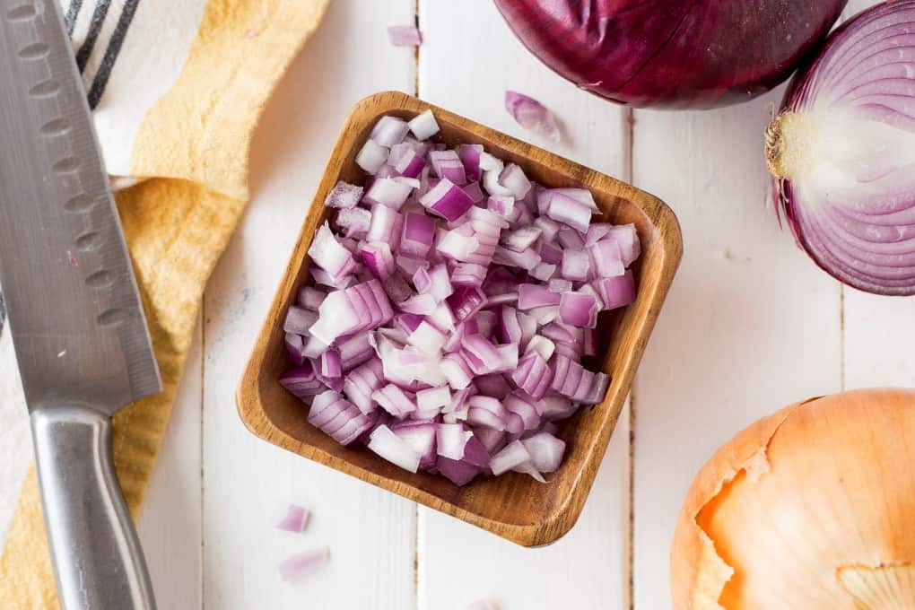 Diced onion in a bowl