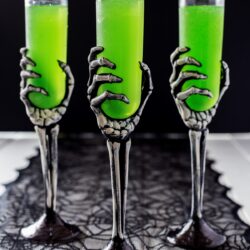 Three Embalming Fluid Cocktails in skeleton glasses.