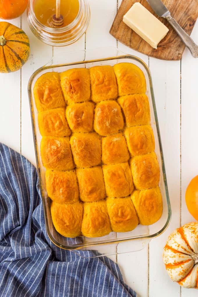 Pumpkin rolls in a glass pan