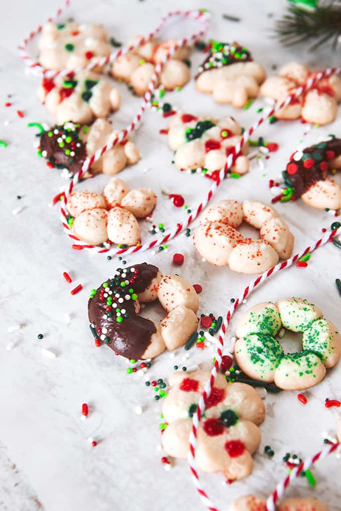 Cream Cheese Spritz Cookies with Sprinkles and Chocolate