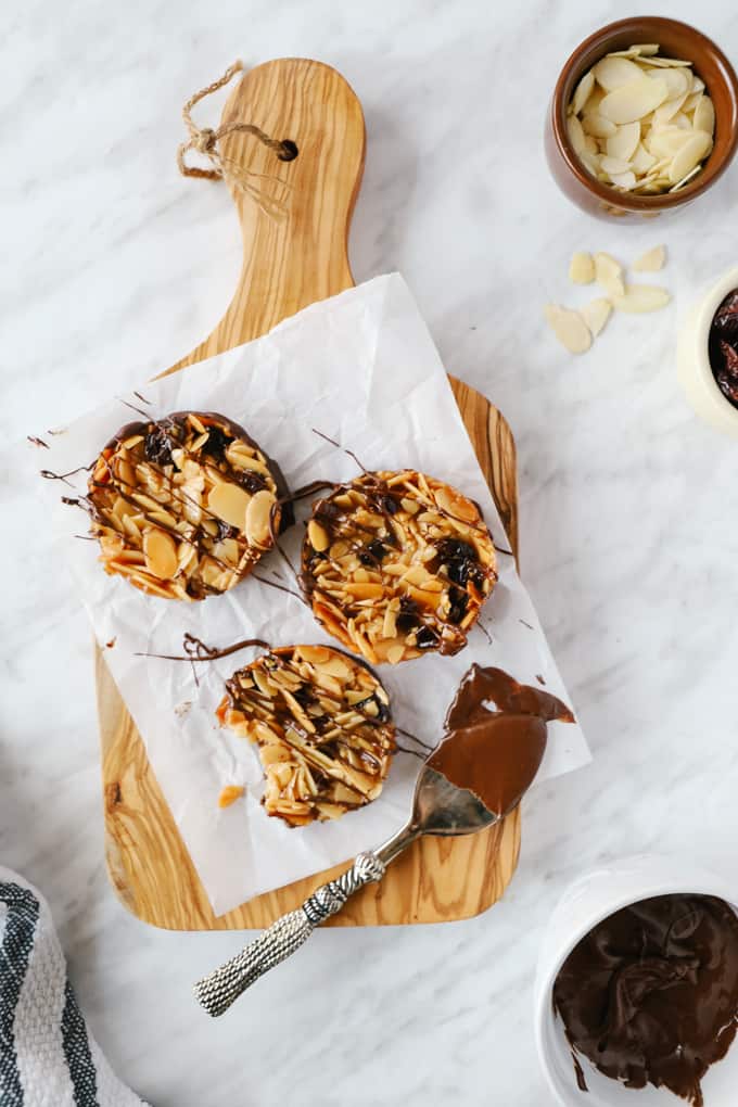 Overhead shot of Florentines with a chocolate drizzle