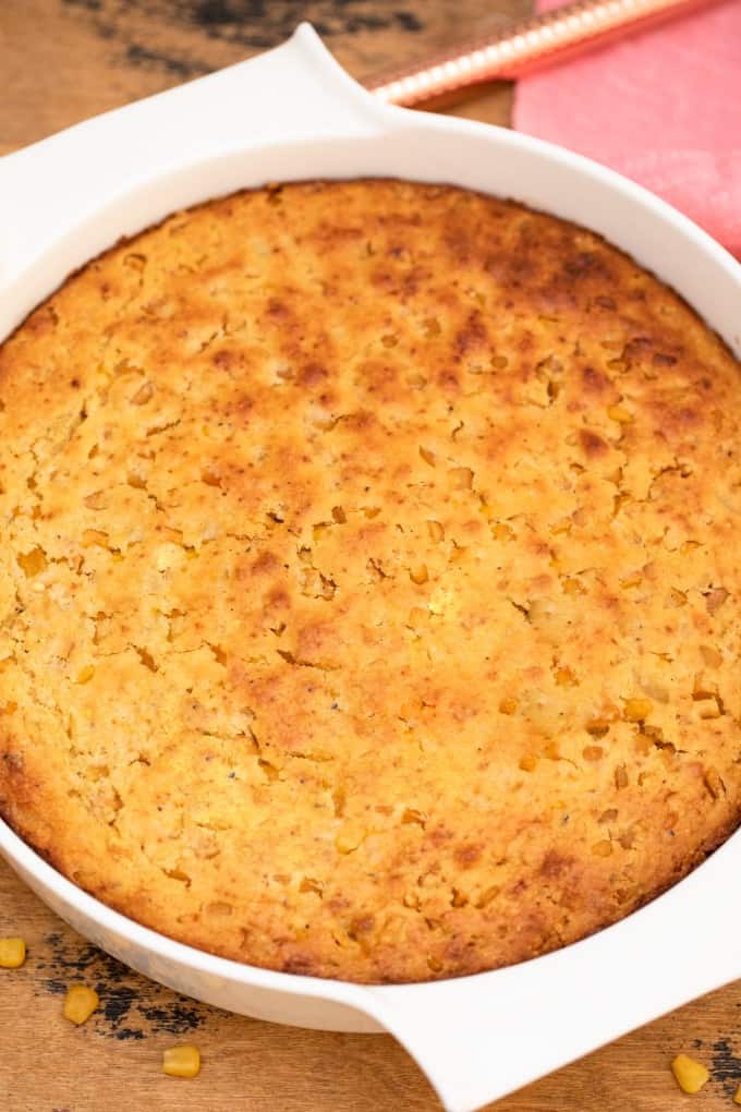 Cornbread Casserole in a baking dish