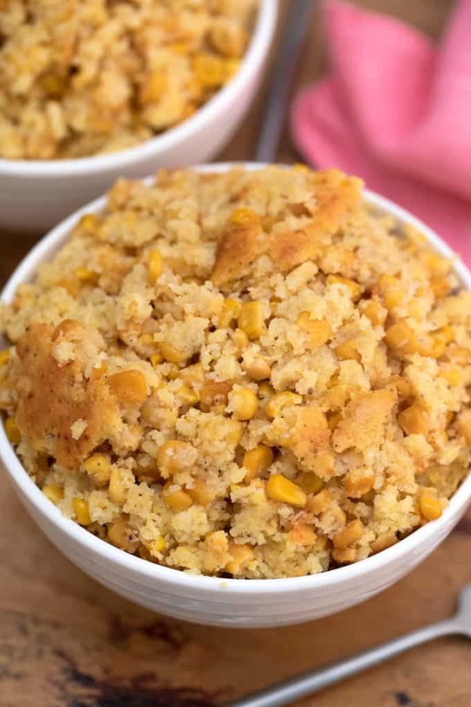 Cornbread Casserole served up in a bowl