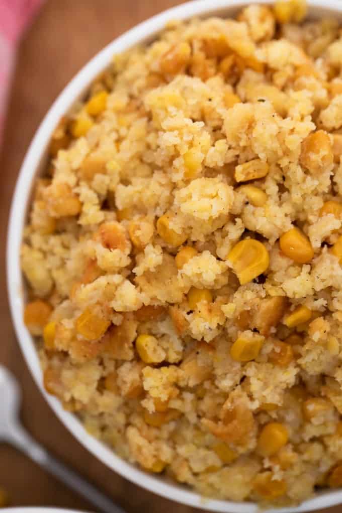 Close up of Cornbread Casserole