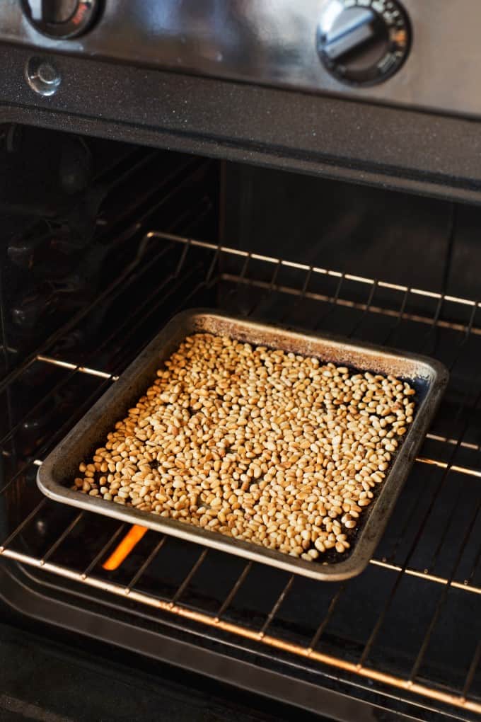 Toasting pine nuts in the oven