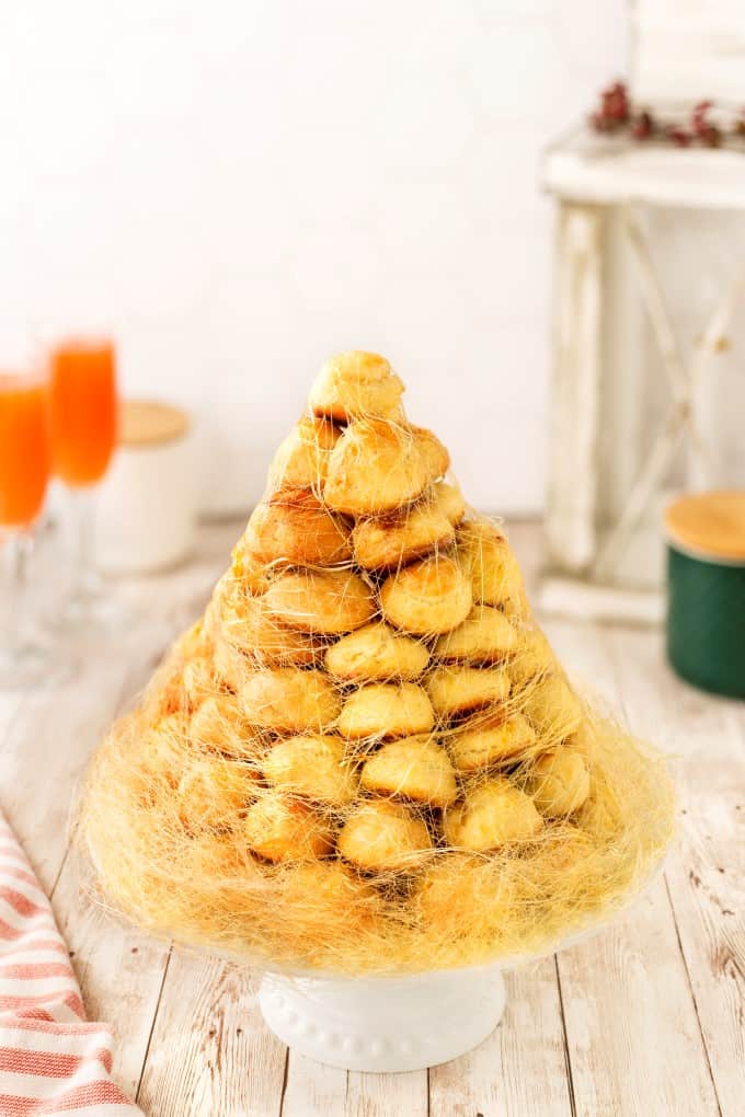 Croquembouche on a cake stand
