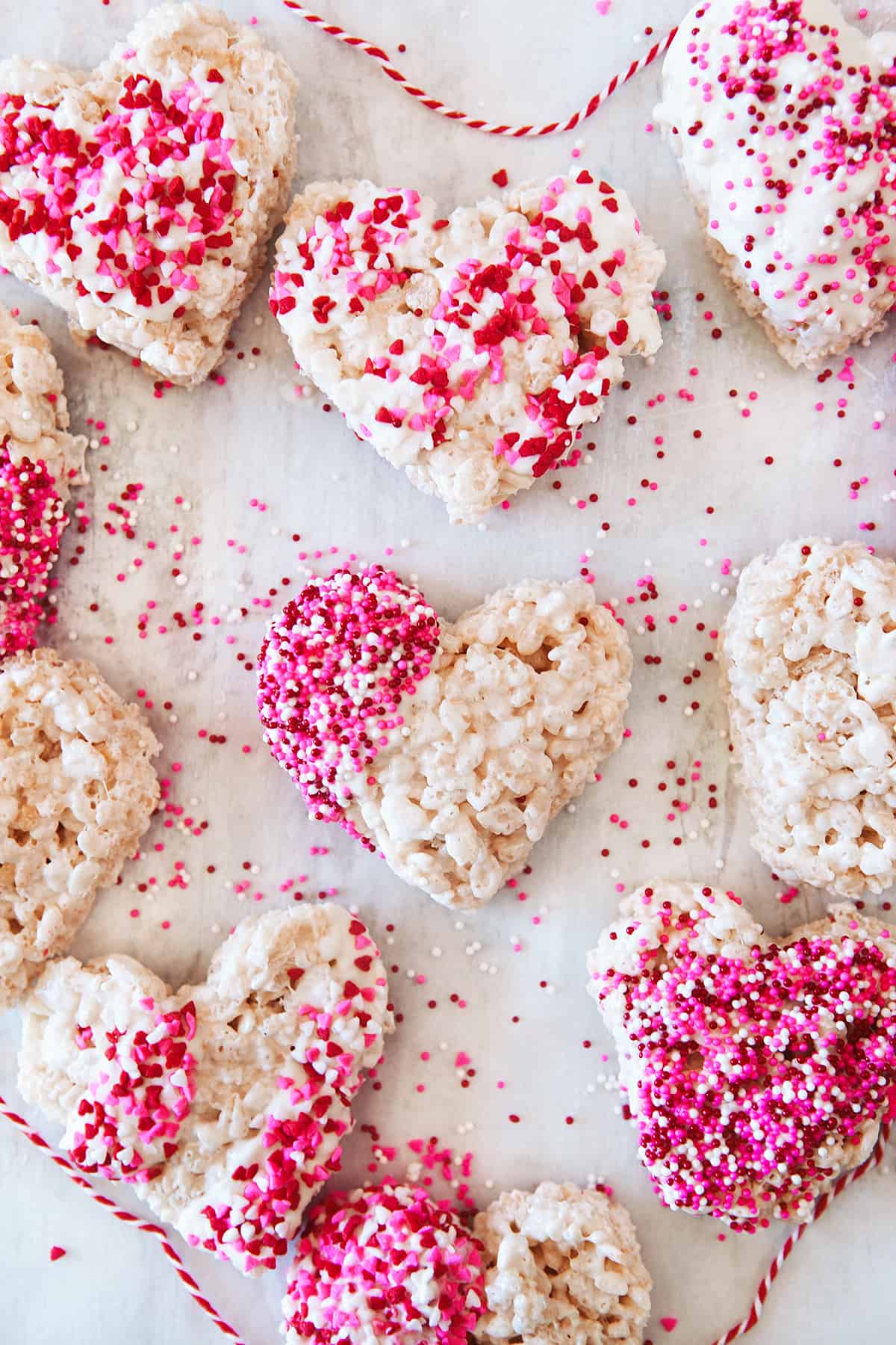 Overhead shot of Heart Shaped Valentine's Day Treats on parchment!