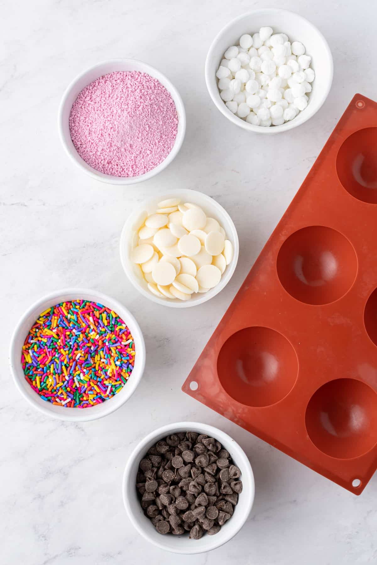 Ingredients for Funfetti Hot Chocolate Bombs