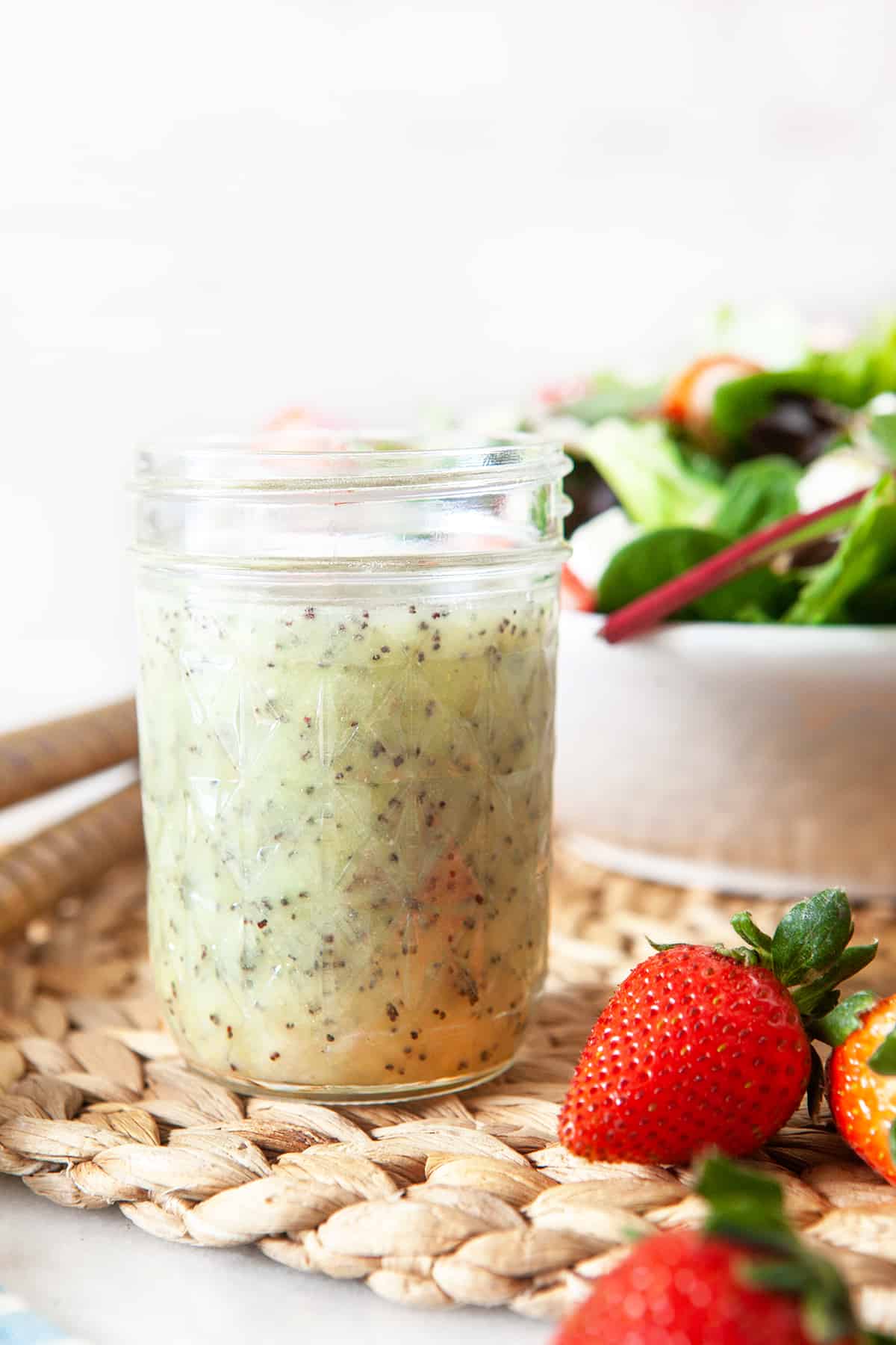 Poppy seed dressing in a jar.