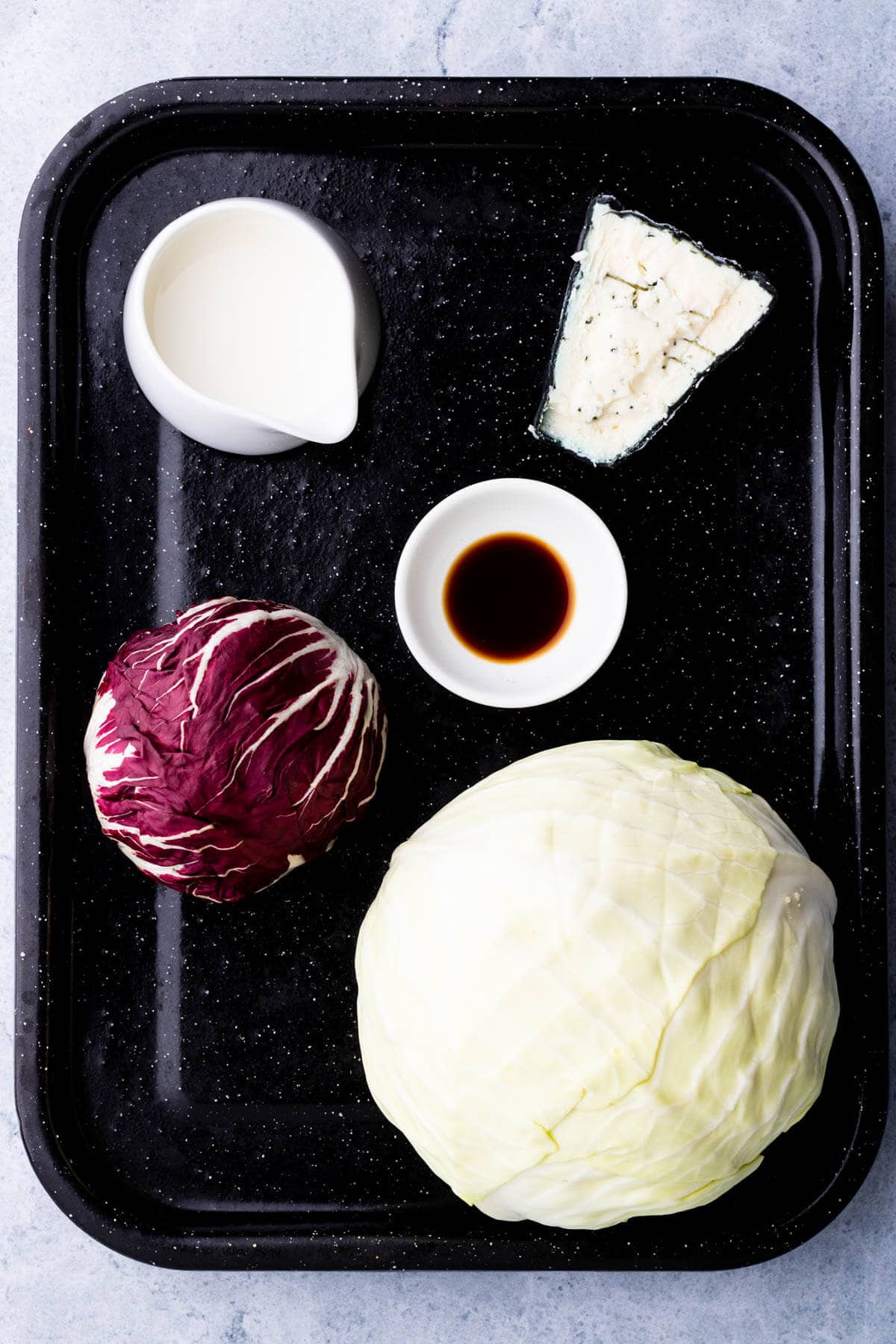 Ingredients for Roasted Cabbage and Blue Cheese sauce.