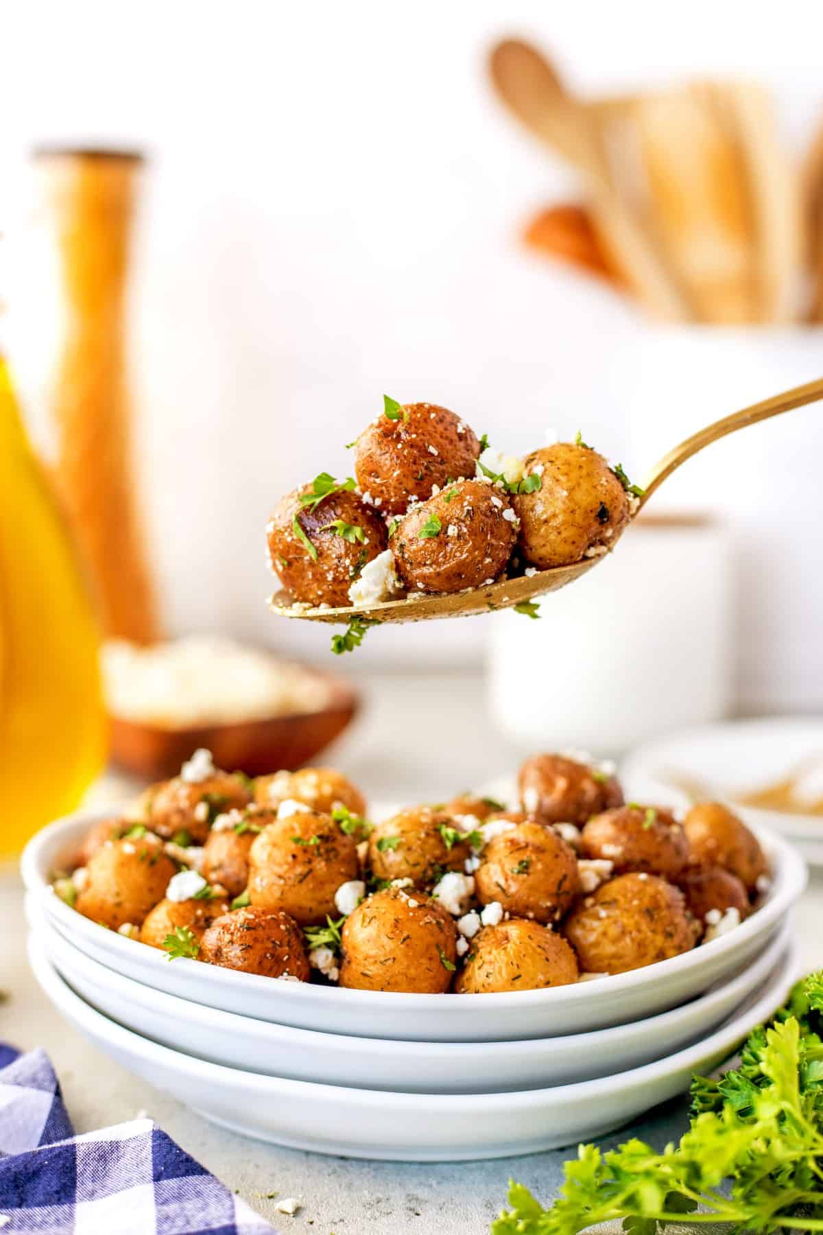 Spoonful of potatoes from a bowl