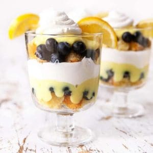Glass cups of Lemon Blueberry Trifle