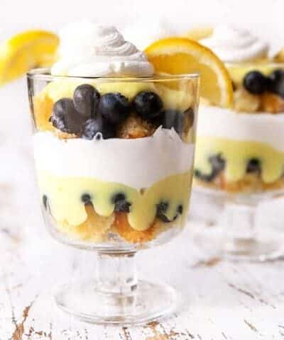 Glass cups of Lemon Blueberry Trifle