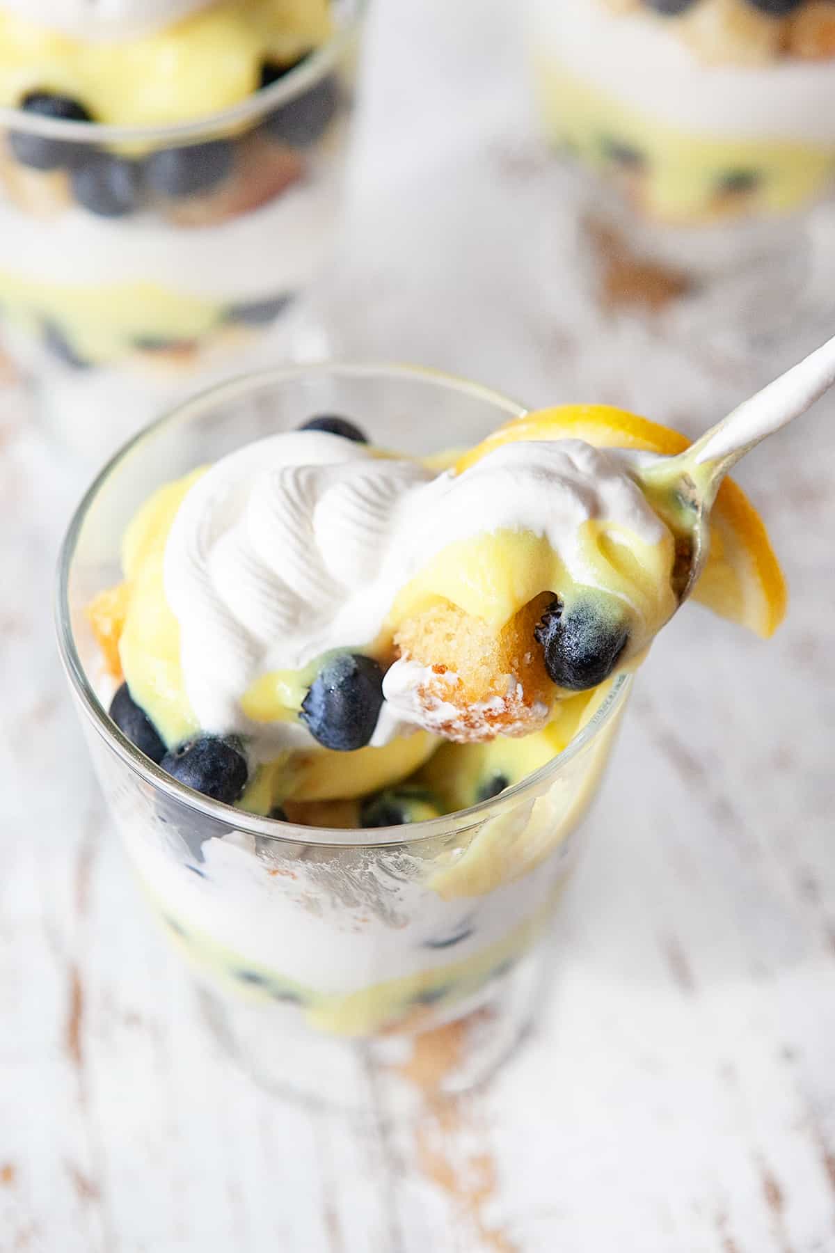 A spoonful of Lemon Blueberry Trifle