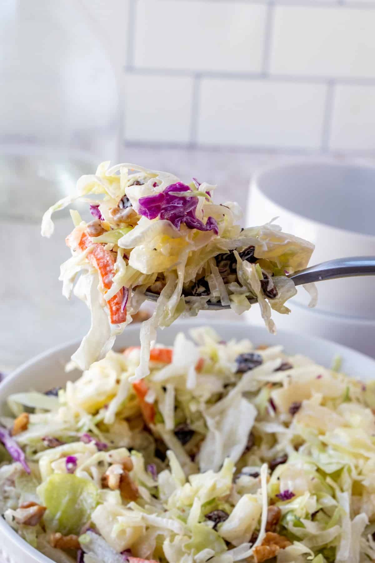 Large spoonful of coleslaw
