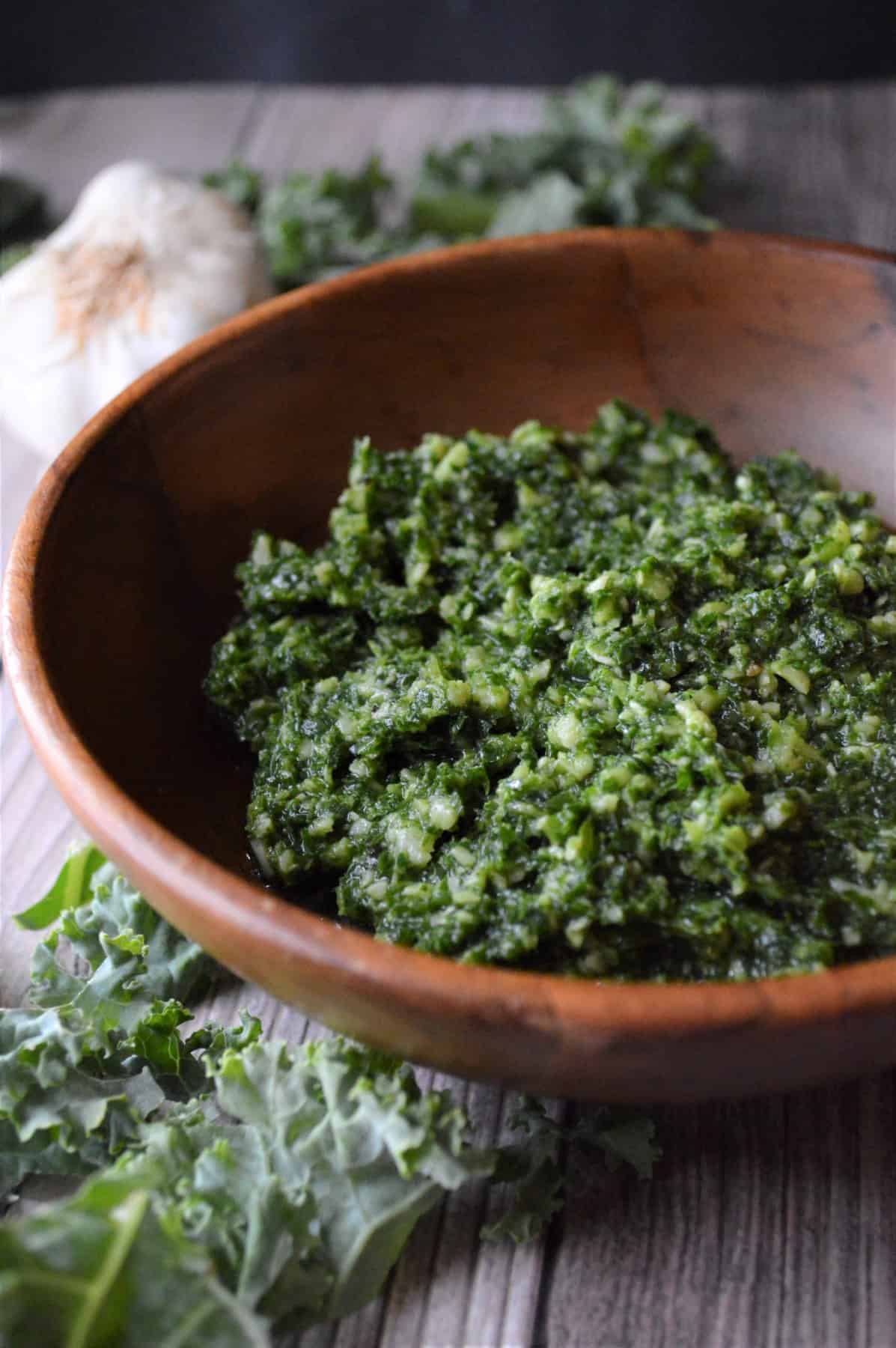 Clear picture inside a bowl of pesto