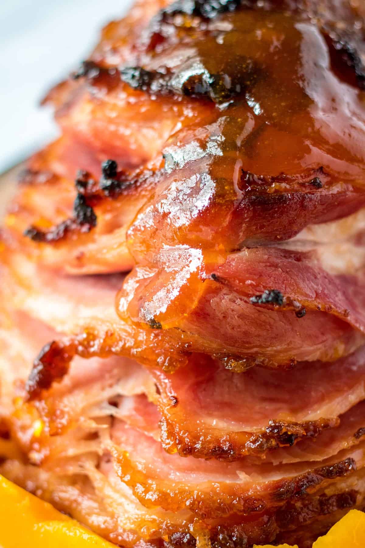 Closeup of a glazed ham