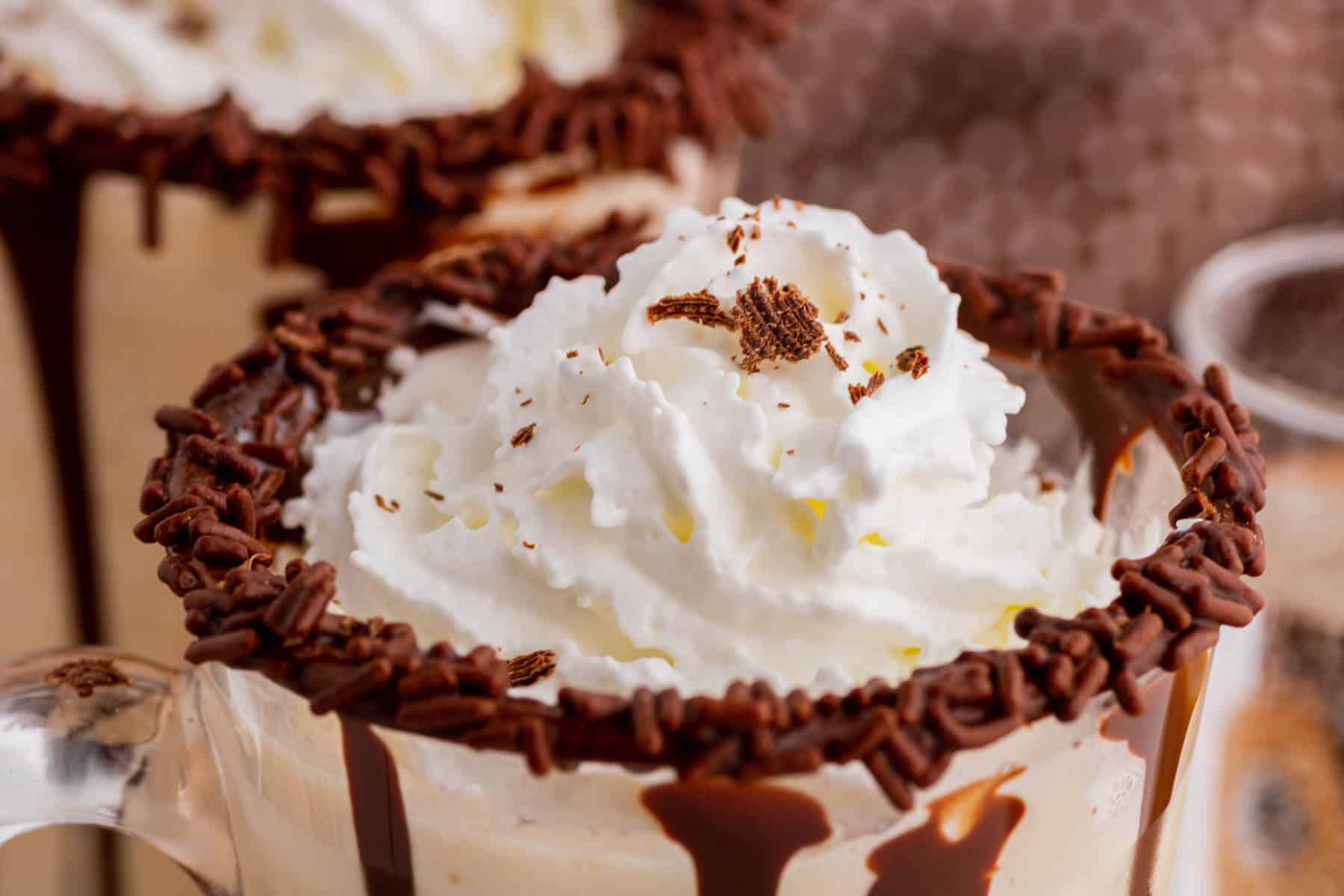 Close up of the chocolate rimmed cocktail glass.