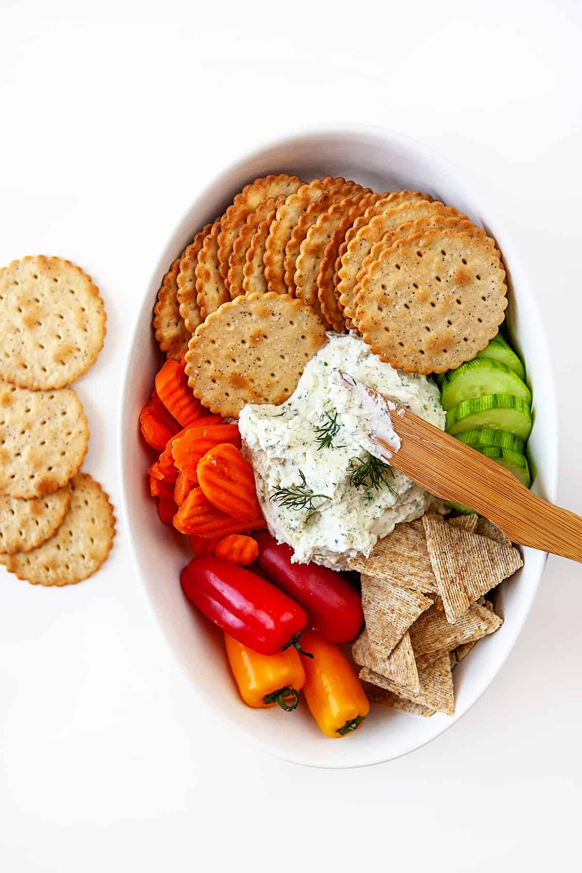 Homemade Boursin Cheese Recipe with Crackers and vegetables