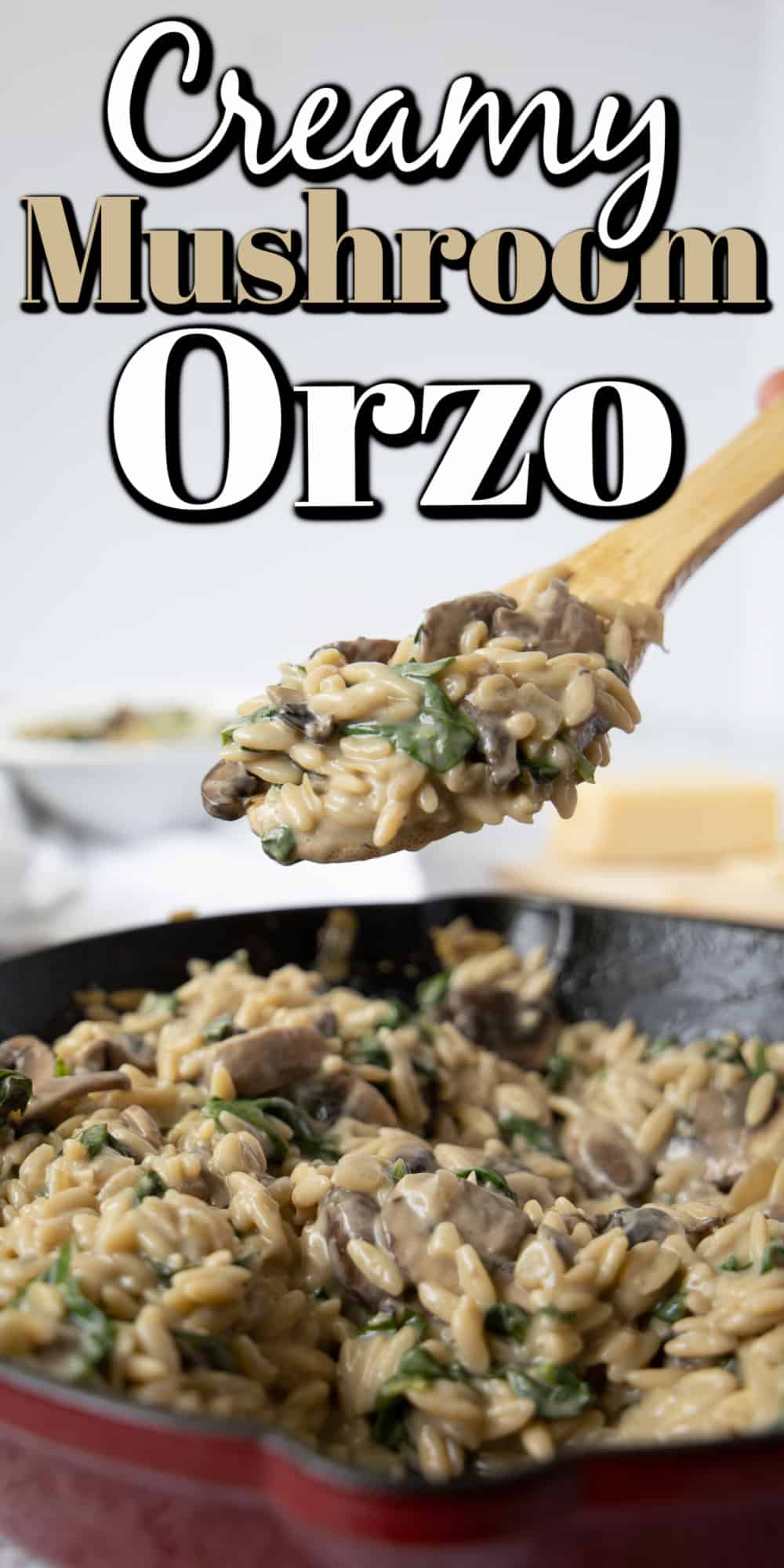 Creamy Mushroom Orzo With Spinach Pin