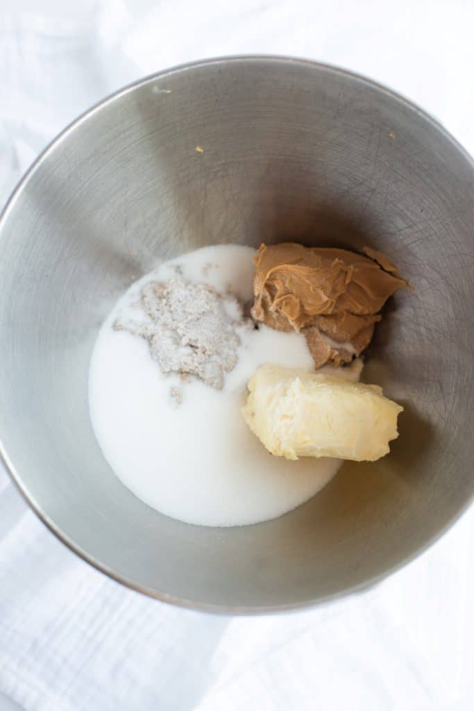 Butter and sugars in a bowl