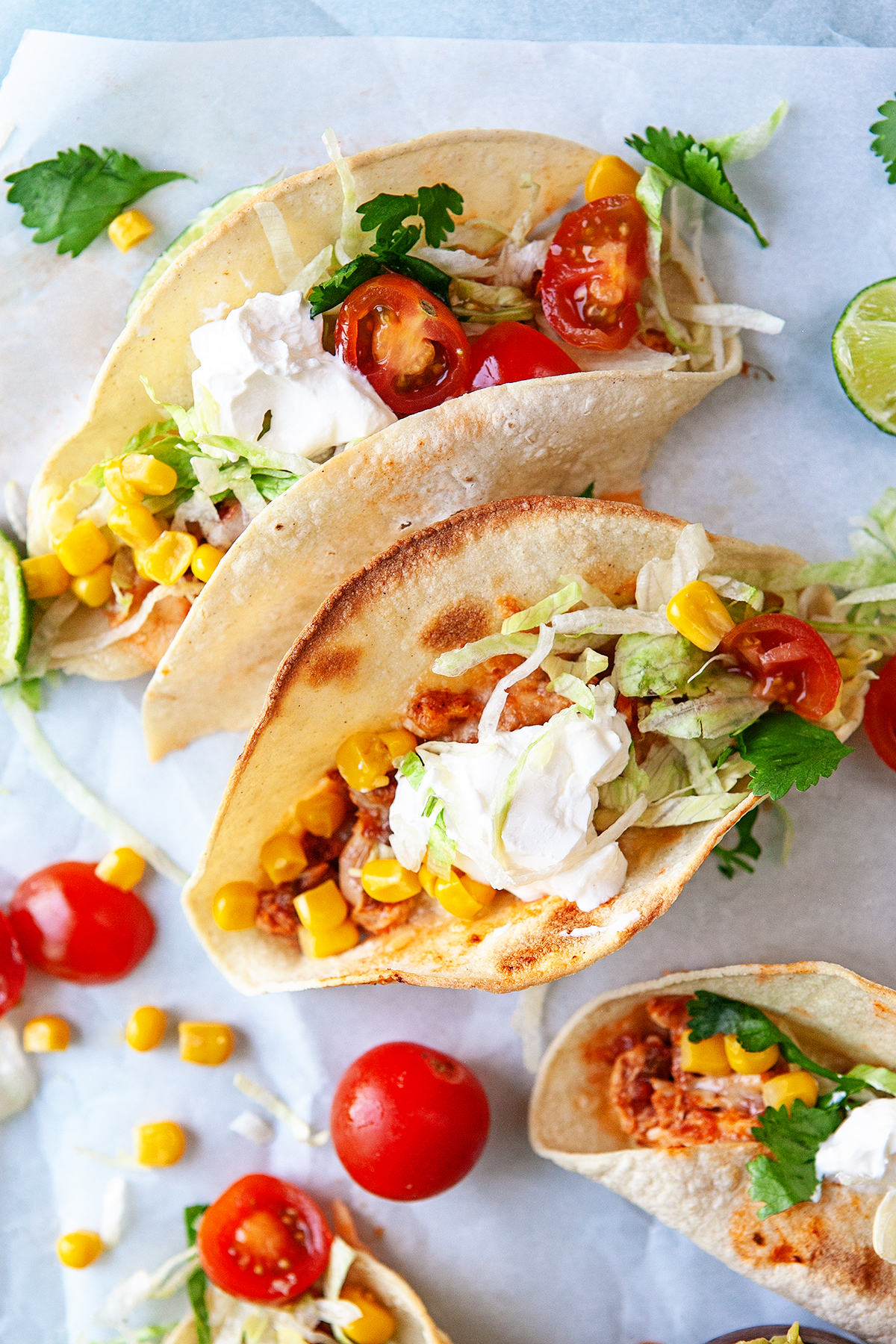 Overhead of Rotisserie Chicken Tacos