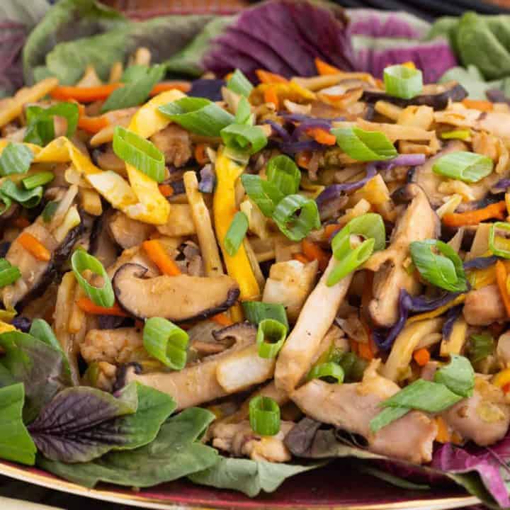 A platter full of colourful Moo Shu Chicken.