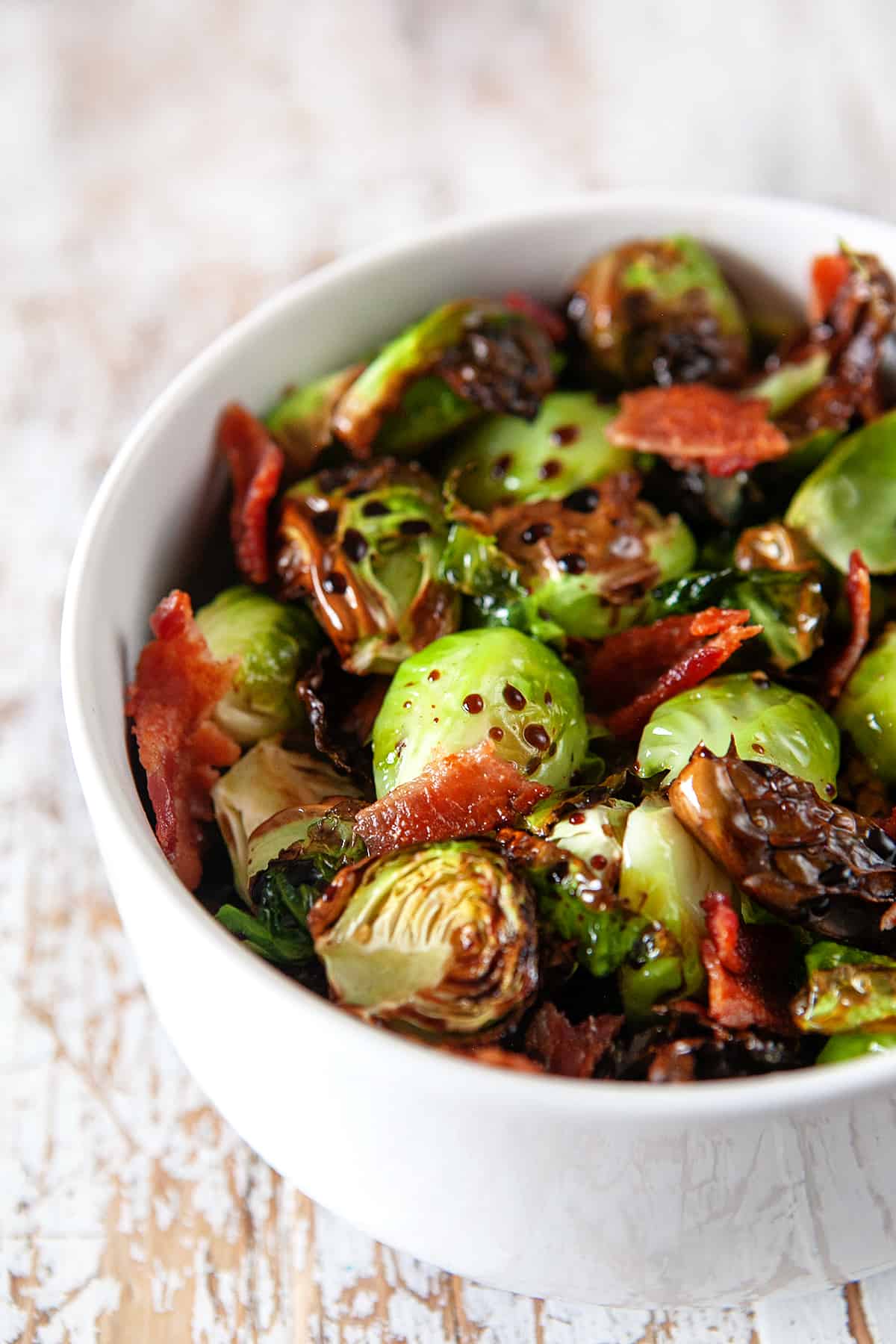 Air Fryer Brussels Sprouts with Balsamic Vinegar and Bacon