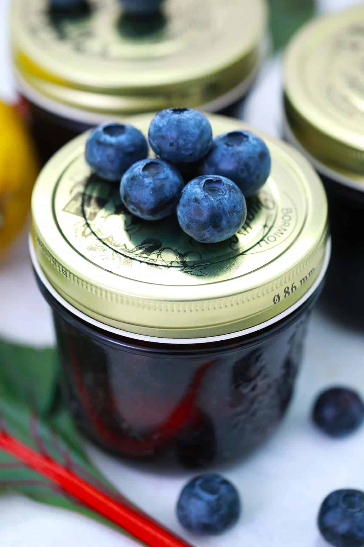 Jar of jam with blueberries no top