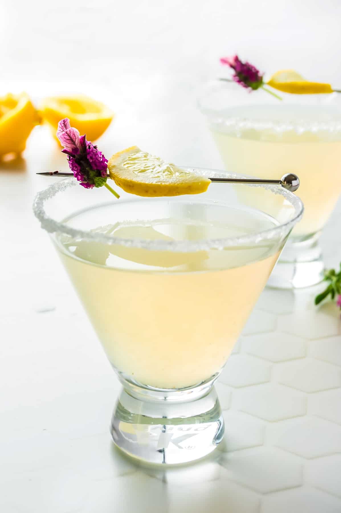 Lavender Lemon Drop Martini With Cocktail Sugar Rim Drinks