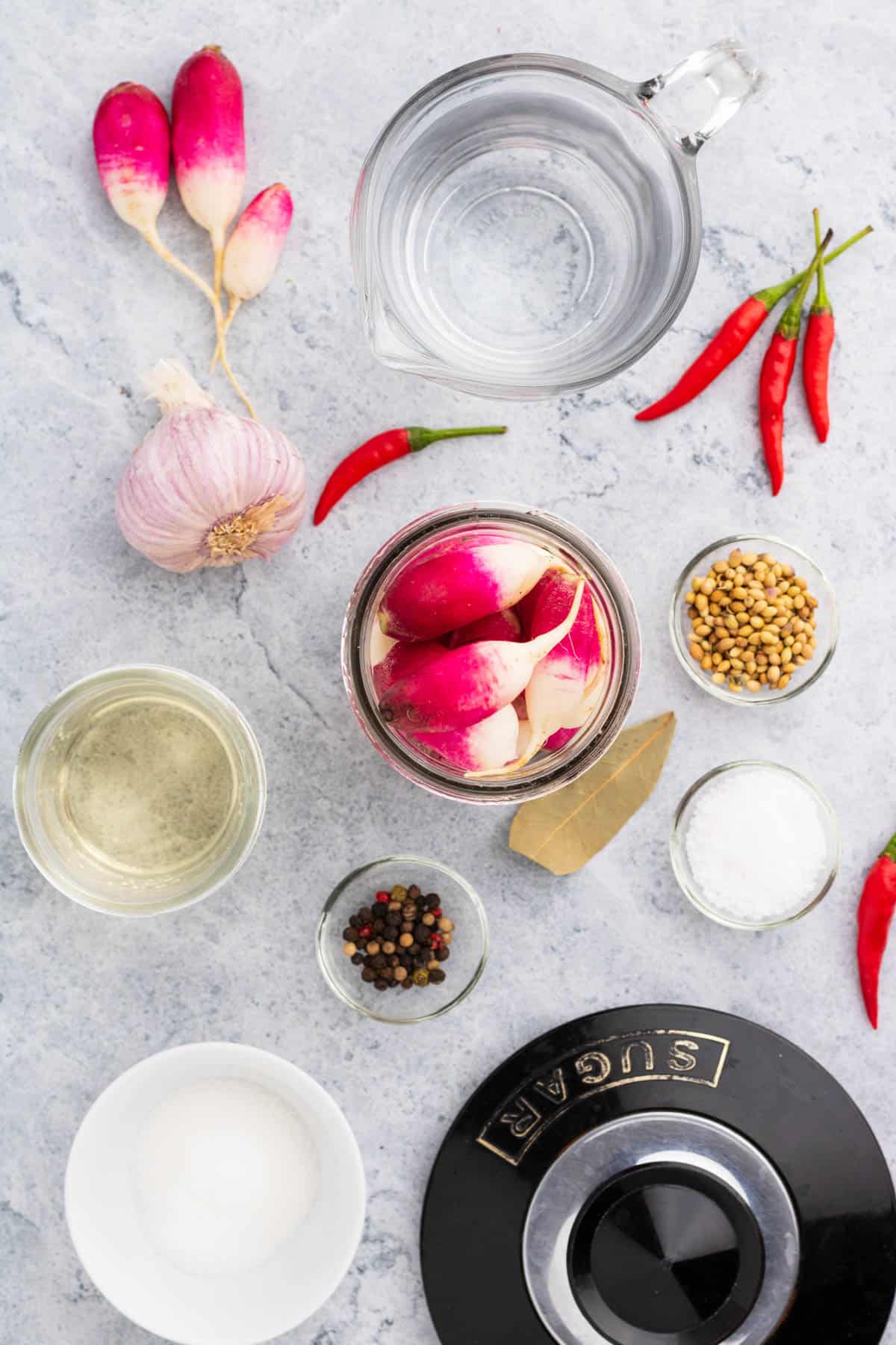 Ingredients used in making quick pickled radishes.