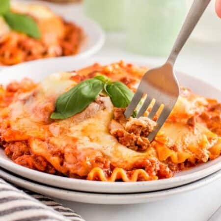 Taking a forkful of Skillet Lasagna
