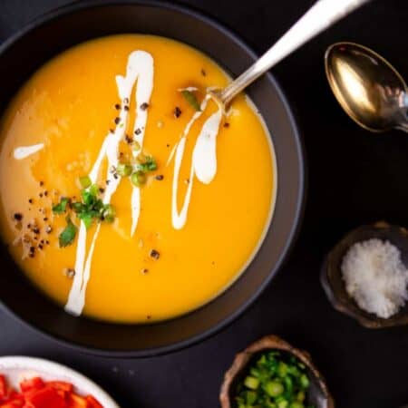 Overhead of Butternut Squash Soup in a bowl