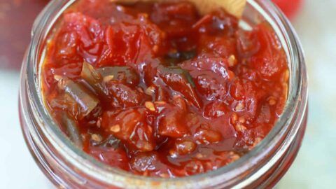 Tomato Jam Recipe using cherry tomatoes for an amazing condiment.