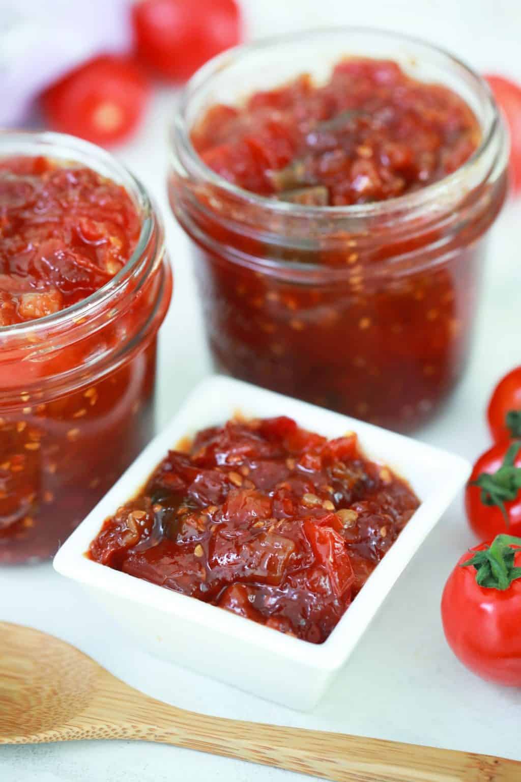 Tomato Jam Recipe using cherry tomatoes for an amazing condiment.