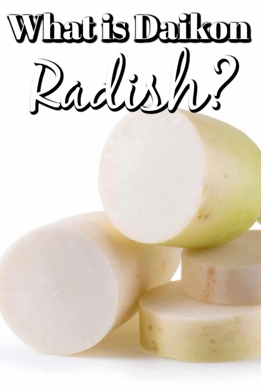 Daikon radishes isolated over a white background. made into a pin