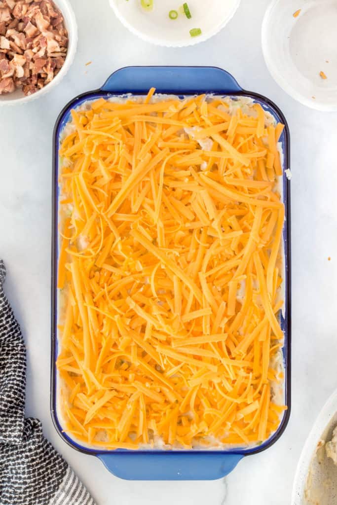 Cheddar cheese on top of the casserole