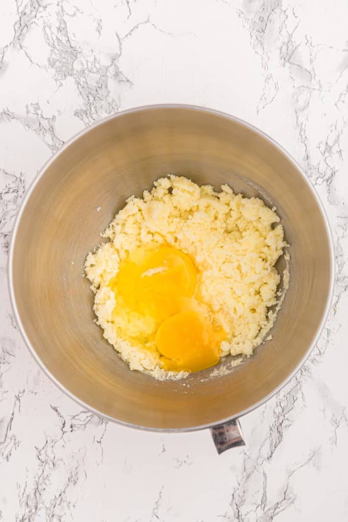 Eggs added to butter and sugar blend