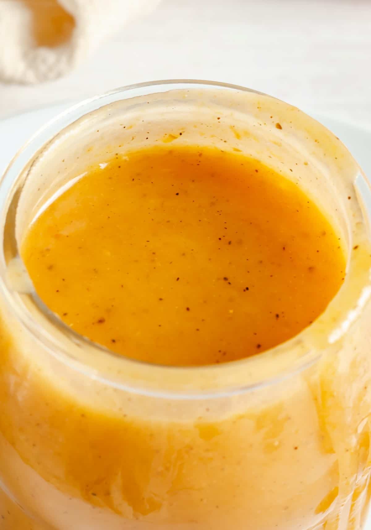 Looking into a jar of Pumpkin Caramel Sauce 