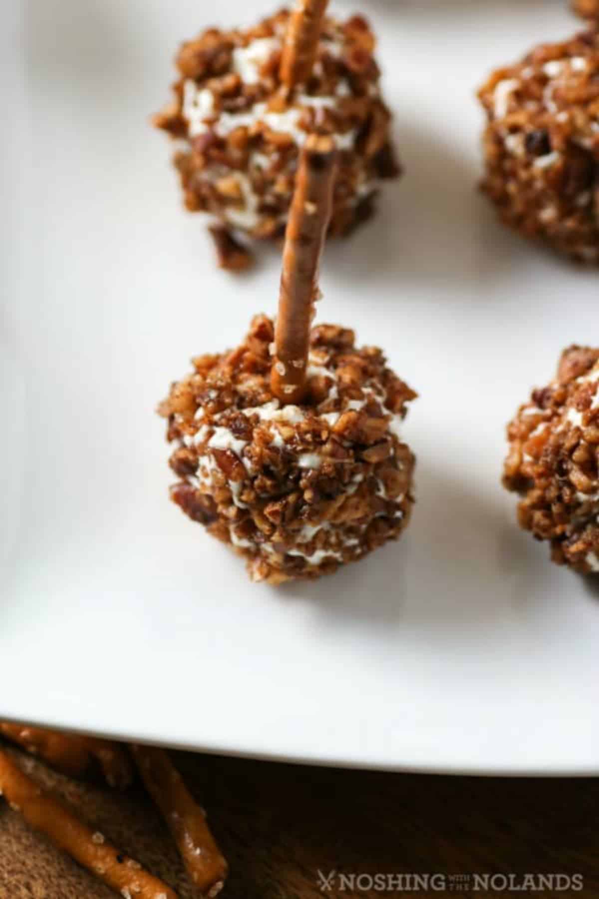 Spicy Pecan Goat Cheese Truffles on a white dish