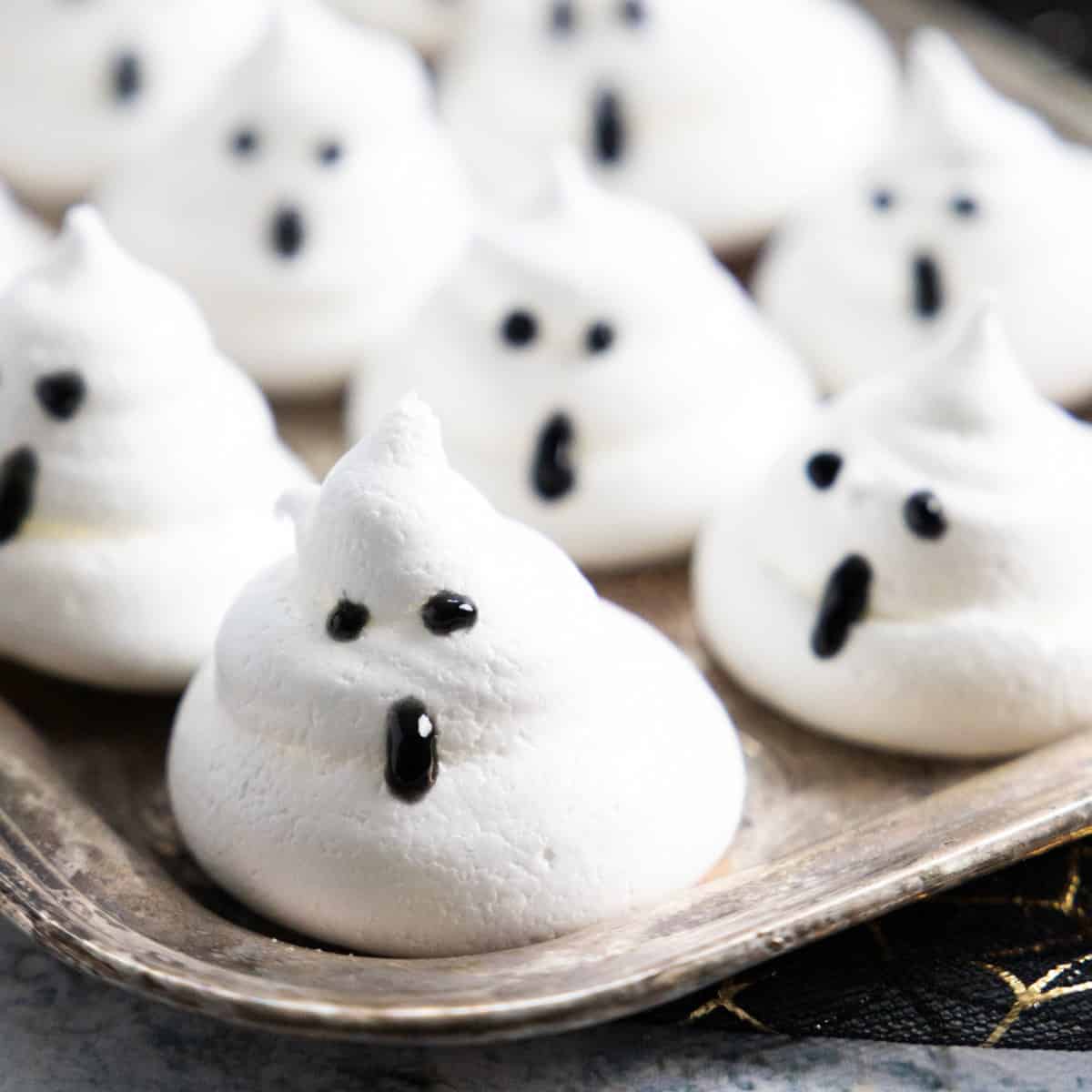 Meringue Ghosts on a silver tray
