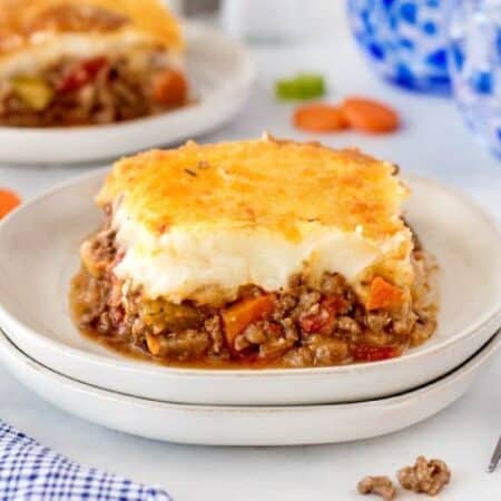 Red Wine Beef & Bison Cottage Pie on a plate