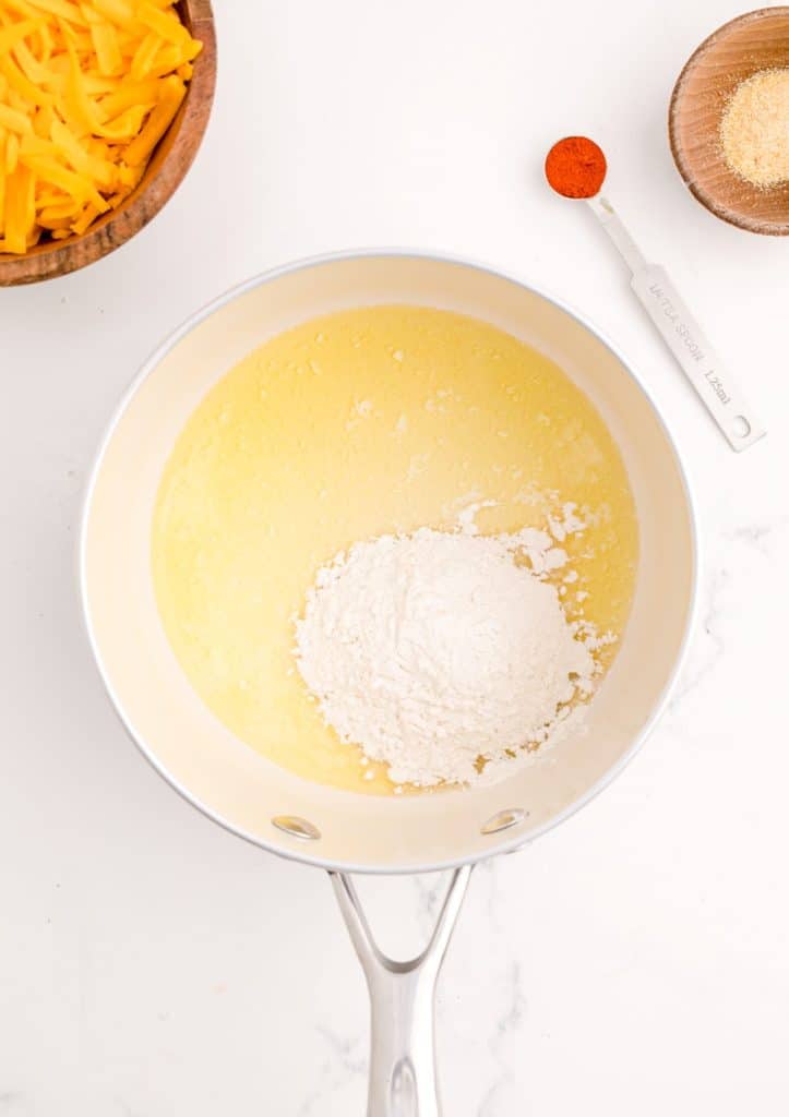 Butter and flour for cheese sauce in a pan