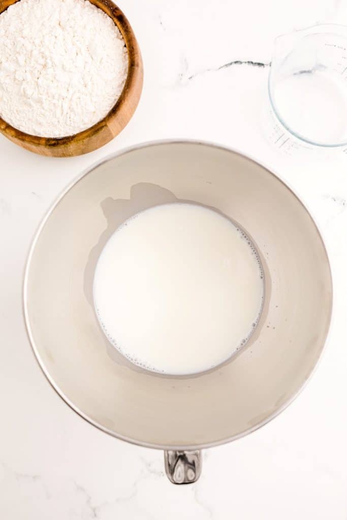 Milk and yeast in a bowl