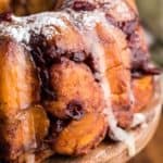Air Fryer Holiday Monkey Bread on a wooden stand close-up view
