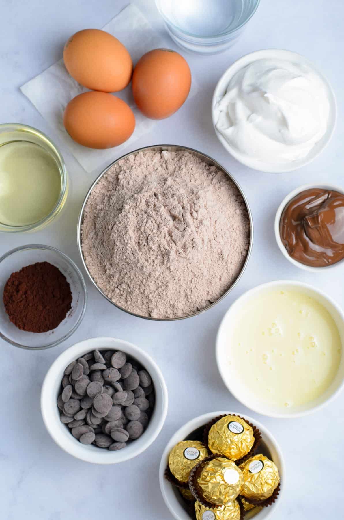 Ingredients for Ferrero Chocolate Poke Cake