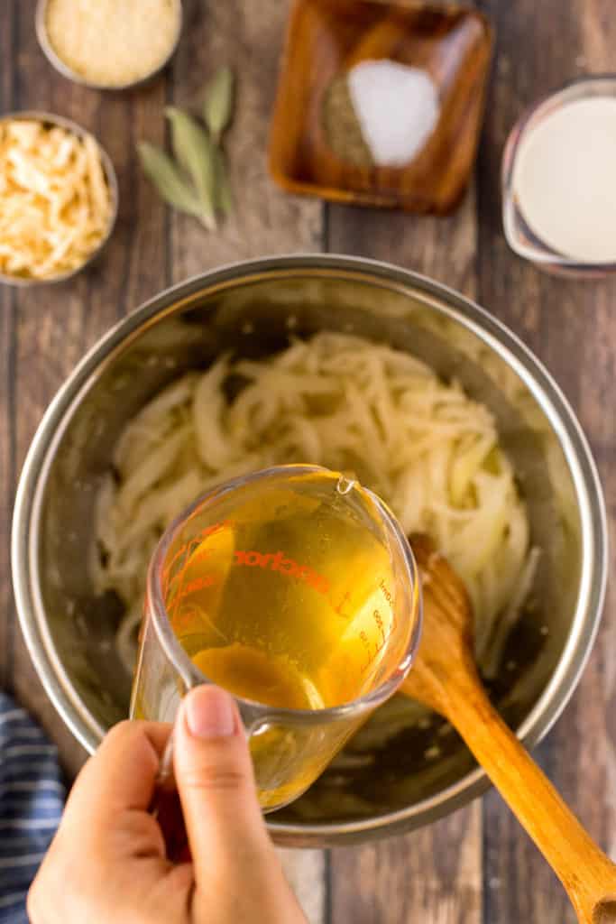 Adding chicken broth to the Instant Pot